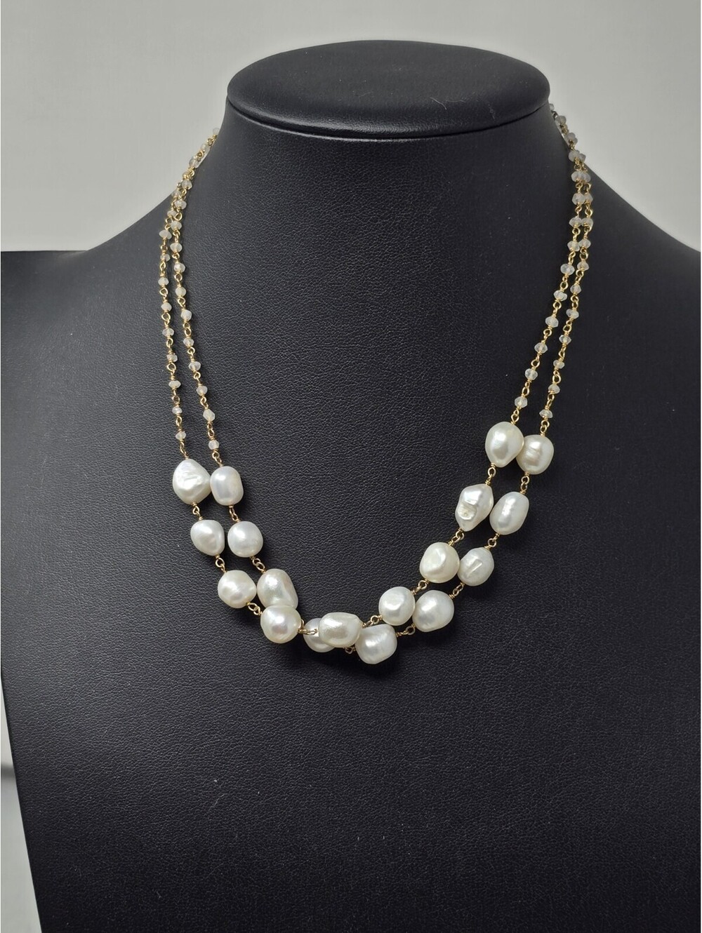 Amelia Rose 925 Vermeil Freshwater Pearl Double Necklace